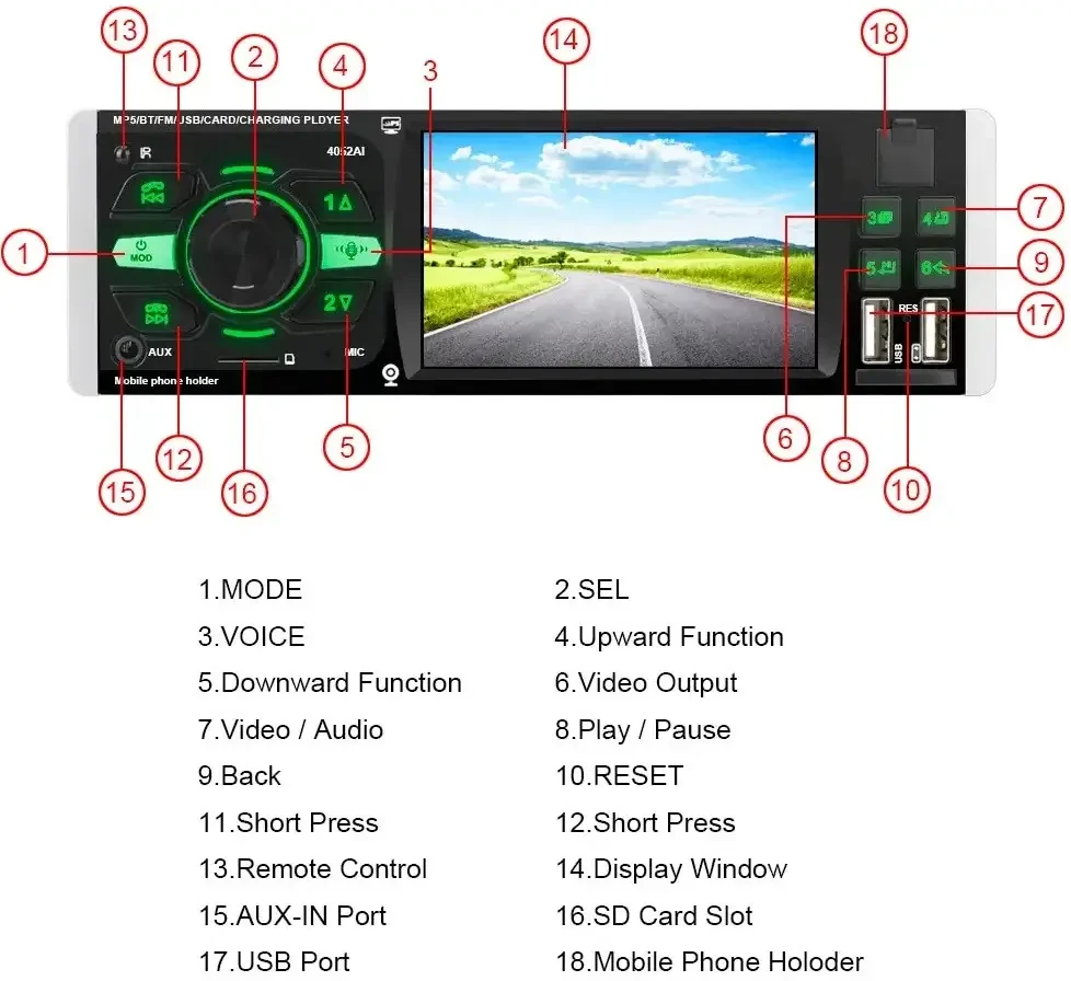 Автомагнітола 4052 Touch 4.1", ISO-Bluetooth, 1 DIN, USB, MP5, FM, microSD - фото 3 - id-p1993112044