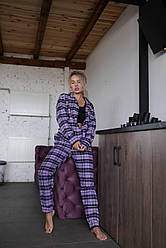 Жіноча піжама в клітку фланелева nelle фіолетова домашній жіночий комплект сорочка штани