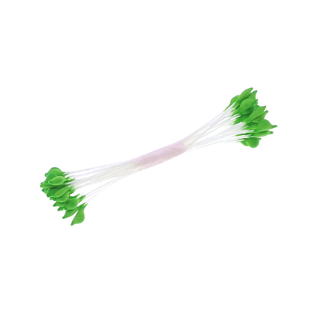 Тайські тичинки краплеподібні, 23-25 ниток, 1.5 мм, ЗЕЛЕНІ на білій нитці, фото 1