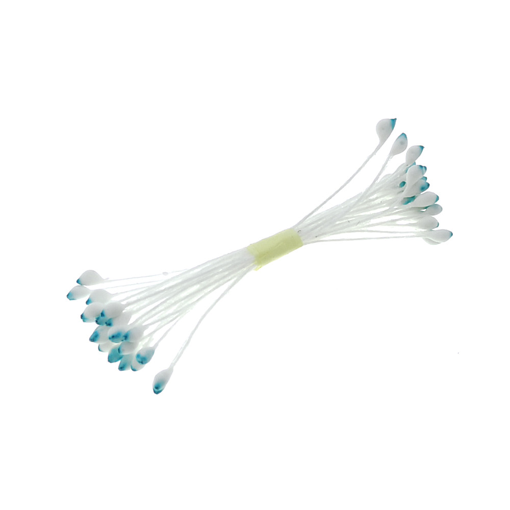 Тайські тичинки краплеподібні, 23-25 ниток, 1.5 мм, БІЛО-БЛАКИТНІ на білій нитці, фото 1