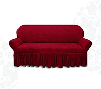 Чехлы на небольшие диваны двухместного натяжные с оборкой, чехол на диван малютку жатка стильный Бордовый