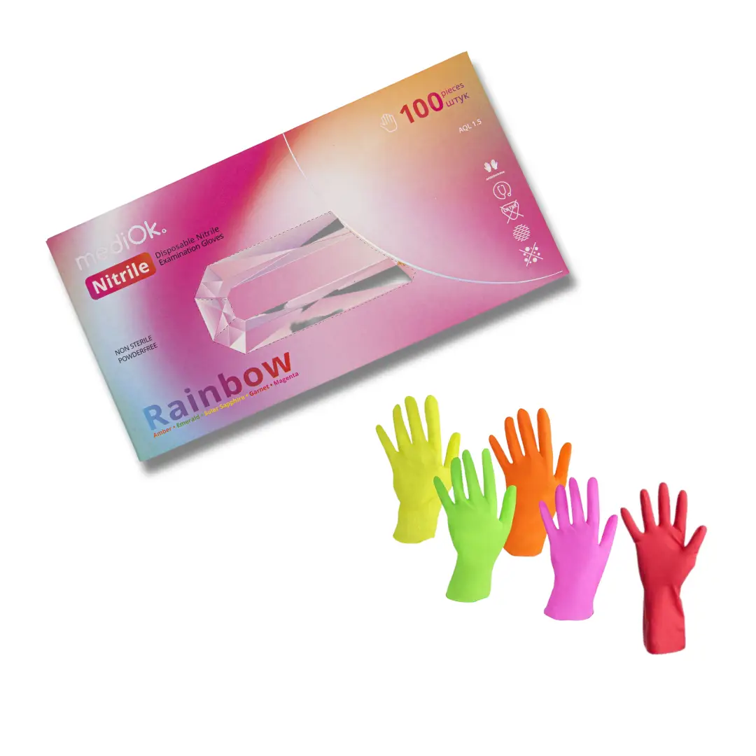 Рукавички нітрилові неопудрені mediOk RAINBOW, Різнокольорові (100 шт./уп.), XL