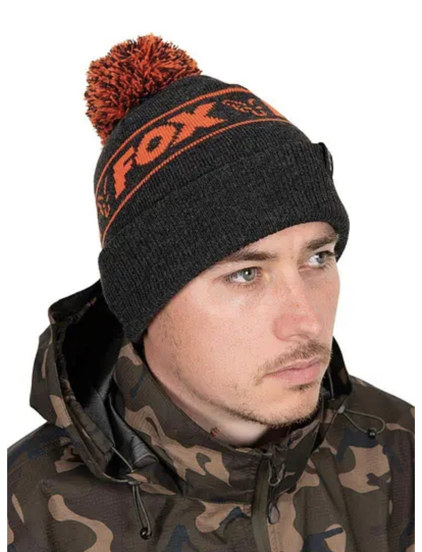 Шапка FOX COLLECTION BOBBLE - BLACK & ORANGE