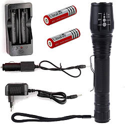 Ручний LED ліхтар T62 на 2 акумулятори 18650 / Потужний туристичний ліхтарик із зумом