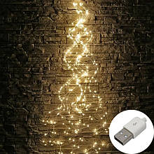 Гірлянда Кінський хвіст 3 метри, USB+батарейки, 10 ниток, Теплий білий