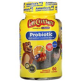 Probiotic With Prebiotics Cherry Orange & Grape Flavor 1 Billion CFUs L'il Critters 60 жувальних таблеток