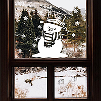 Новогодняя наклейка Снеговик Снежинки Снег (декор Новый год самоклейка) Набор М 47х60 см матовая Белый