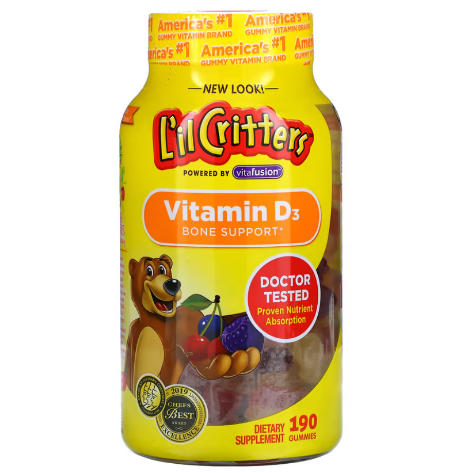 Vitamin D3 Bone Support Natural Fruit L'il Critters 190 жувальних таблеток