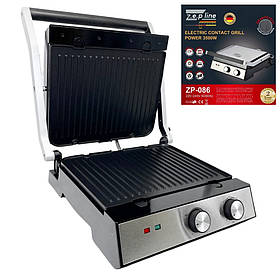 Гриль електричний притискний Zepline086 3500W Електрогриль контактний зі знімними пластинами для дому