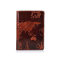 Кожаное дизайнерское портмоне для документов коньячного цвета, коллекция "7 Wonders of the World"