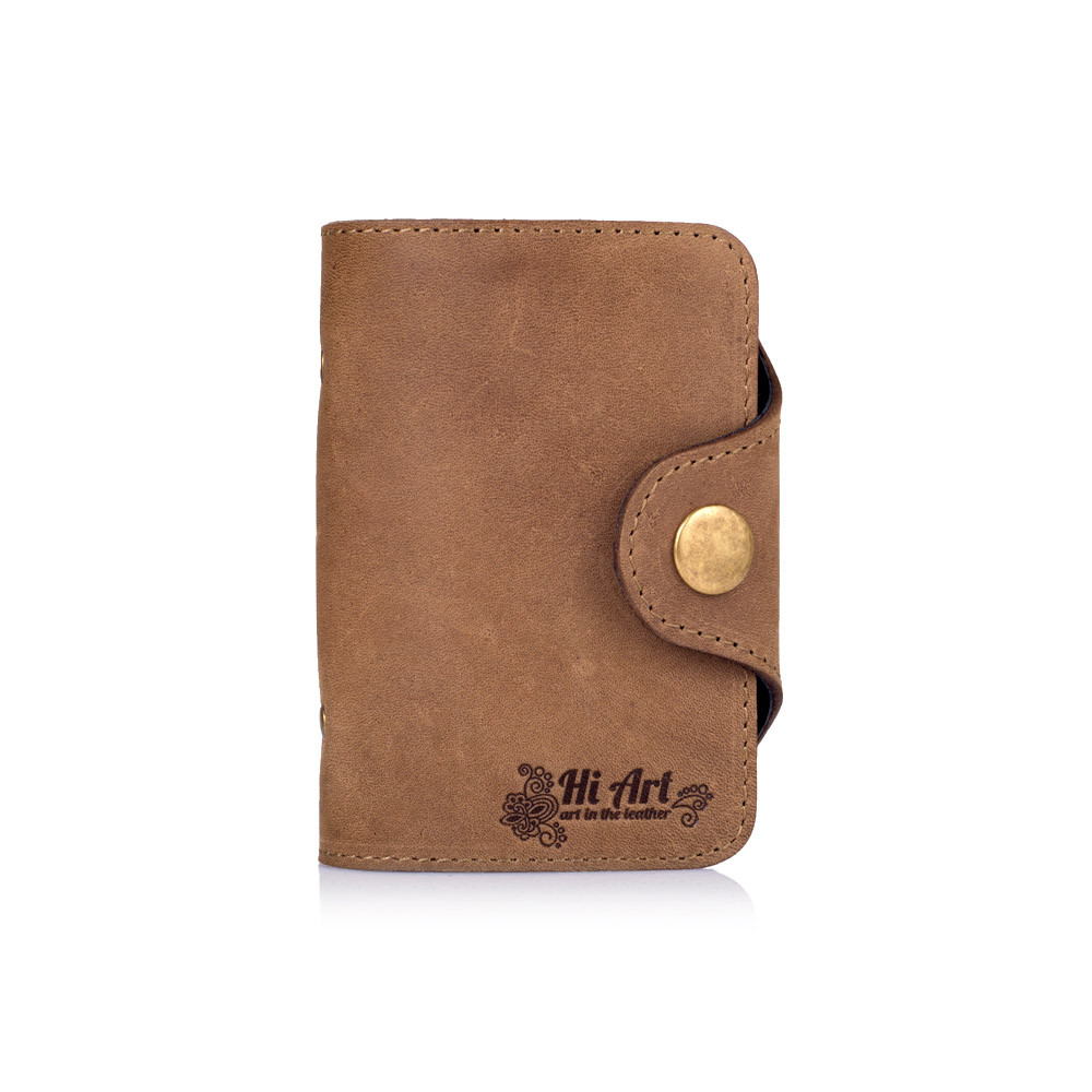 Гарна шкіряна візитниця оливкового кольору з авторським художнім тисненням "Mehendi Classic", фото 1