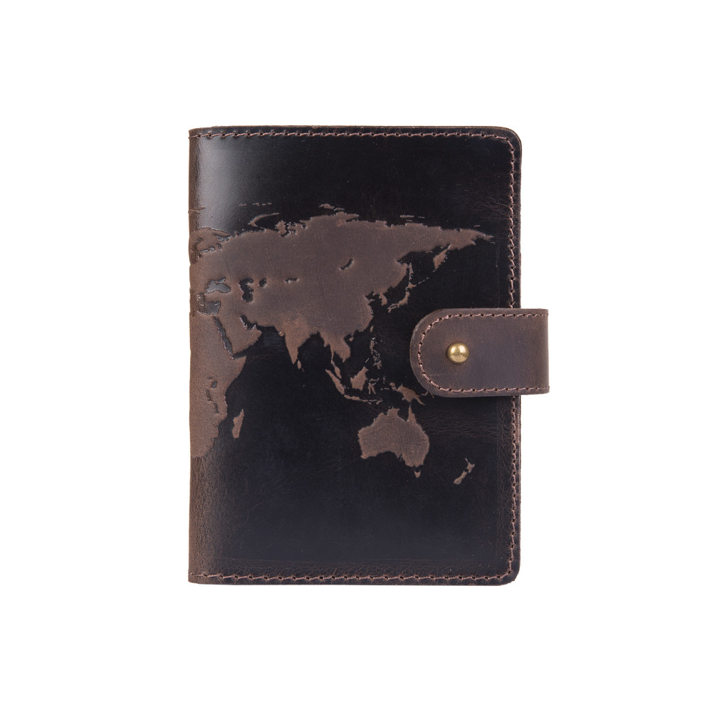 Шкіряне портмоне для паспорта/Od документів HiArt PB-02/1 Shabby Gavana Brown "World Map"