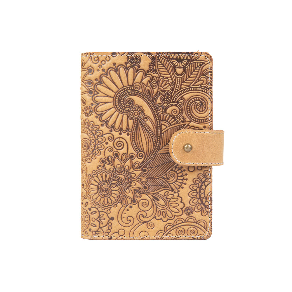 Шкіряне портмоне для паспорта/ ID документів HiArt PB-03S/1 Shabby Honey "Mehendi Art"