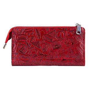 Гарний шкіряний гаманець на блискавці червоного кольору, колекція "let's Go Travel"