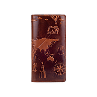 Красивый кожаный бумажник на кнопках, с натуральной кожи цвета глины, художественное тиснение "7 wonders of