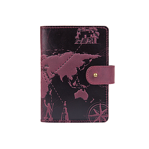 Шкіряне портмоне для паспорта / ID документів HiArt PB-02/1 Shabby Plum "7 wonders of the world"