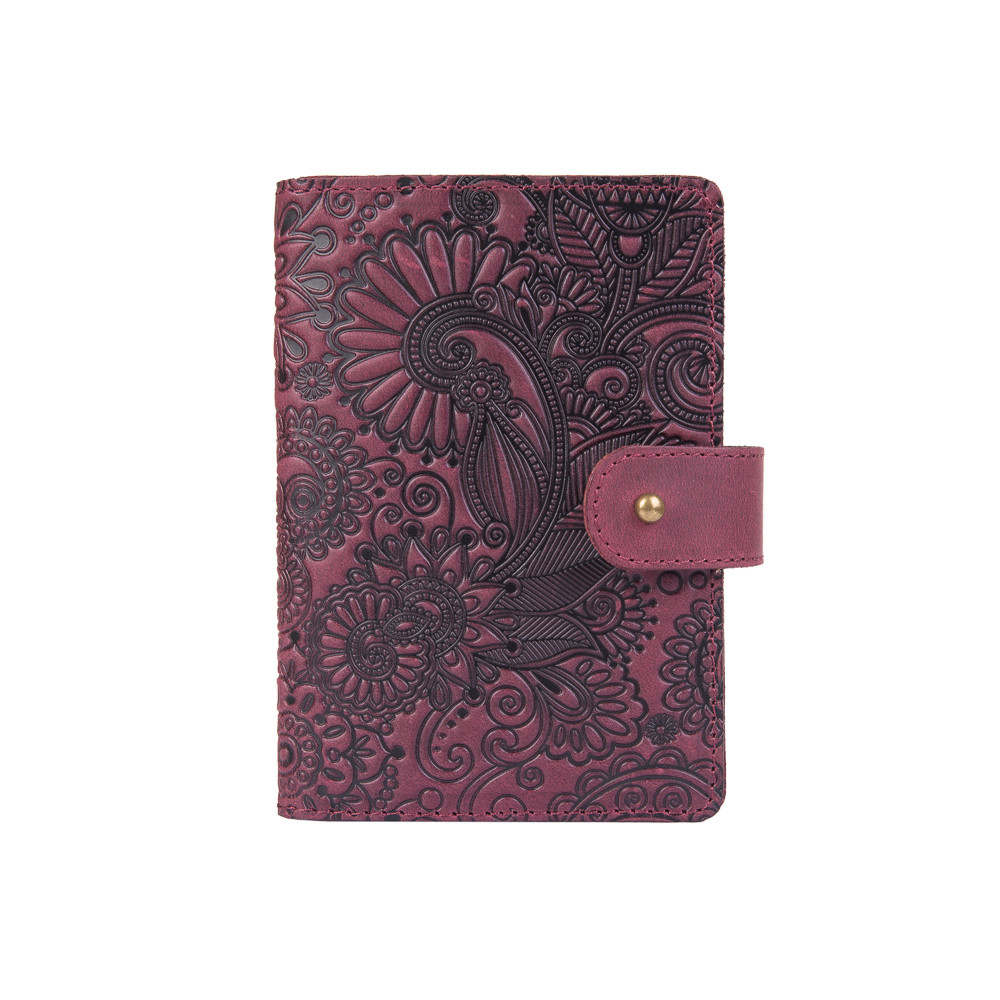 Шкіряне портмоне для паспорта / ID документів HiArt PB-03S/1 Shabby Plum "Mehendi Art", фото 1