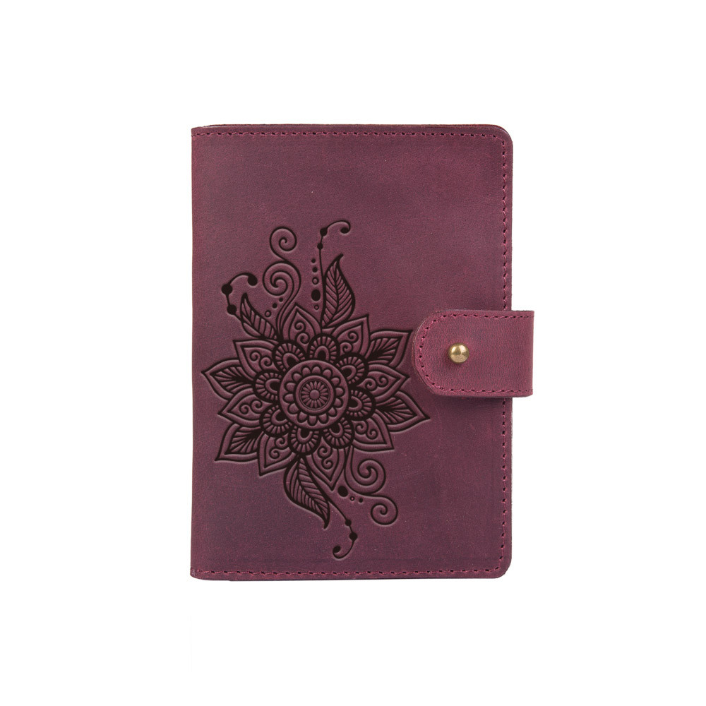 Шкіряне портмоне для паспорта / ID документів HiArt PB-02/1 Shabby Plum "Mehendi Classic", фото 1