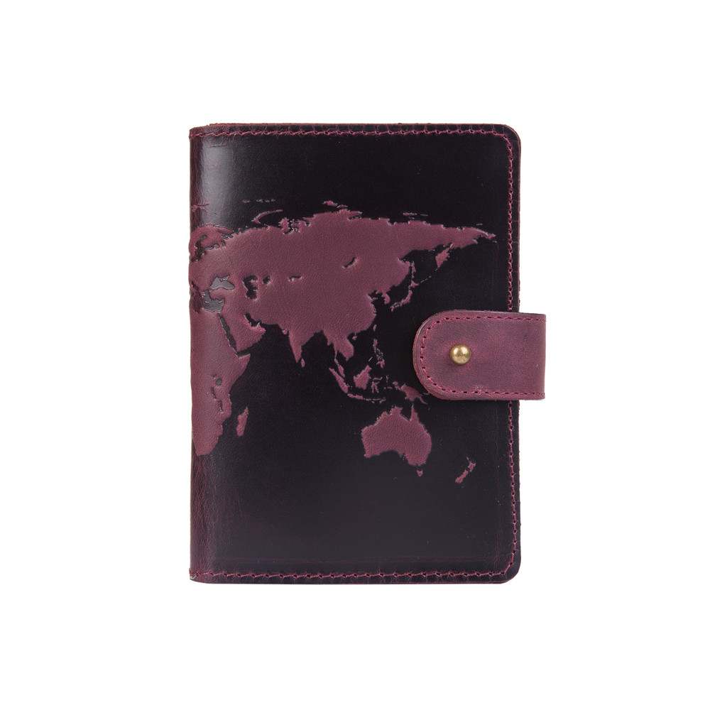 Шкіряне портмоне для паспорта/ ID документів HiArt PB-03S/1 Shabby Plum "World Map"