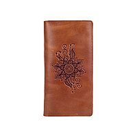 Красивый кожаный бумажник на кнопках, с натуральной кожи цвета глины, художественное тиснение "Mehendi