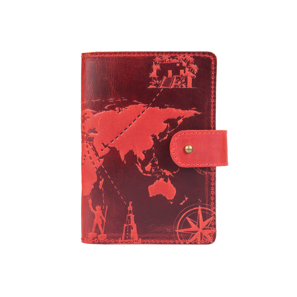 Шкіряне портмоне для паспорта/ ID документів HiArt PB-02/1 Shabby Red Berry "7 wonders of the world"
