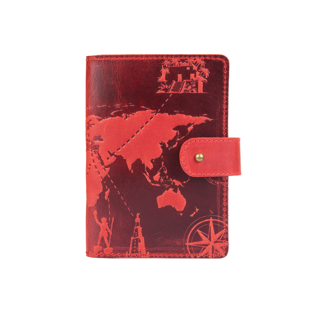 Шкіряне портмоне для паспорта/Od документів HiArt PB-03S/1 Shabby Red Berry "7 wonders of the world"