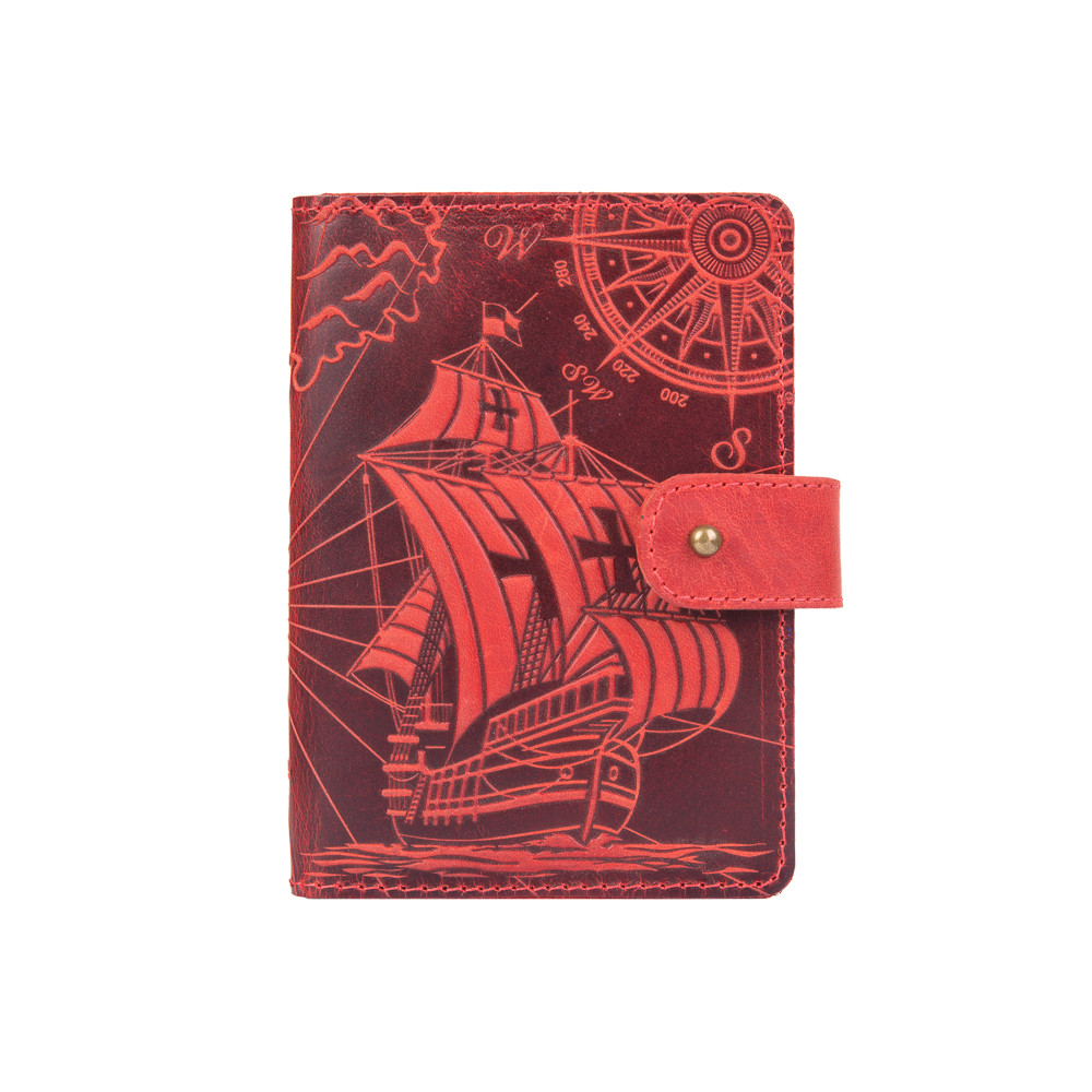 Шкіряне портмоне для паспорта/ ID документів HiArt PB-02/1 Shabby Red Berry "Discoveries", фото 1