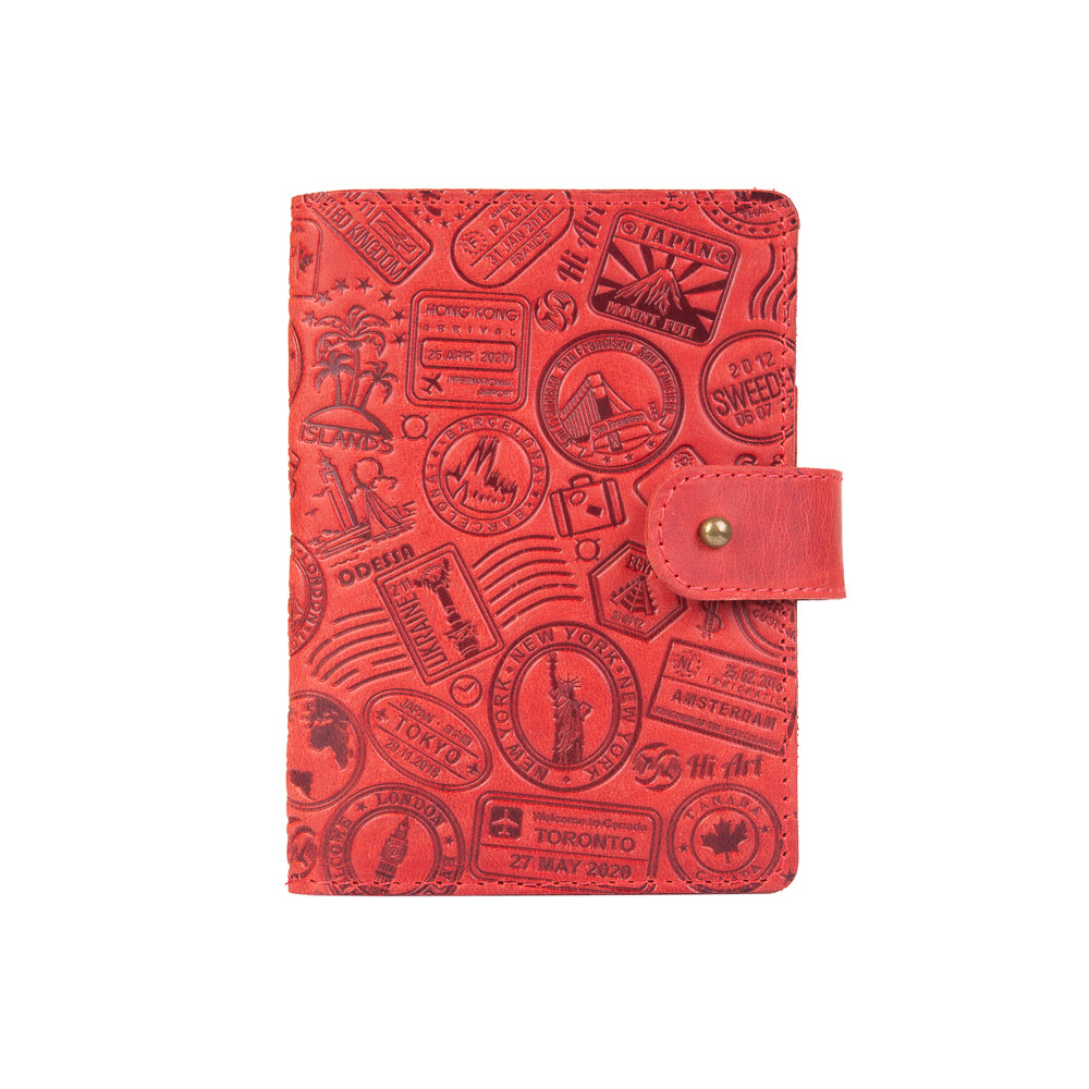 Шкіряне портмоне для паспорта / ID документів HiArt PB-03S/1 Shabby Red Berry "let's Go Travel", фото 1