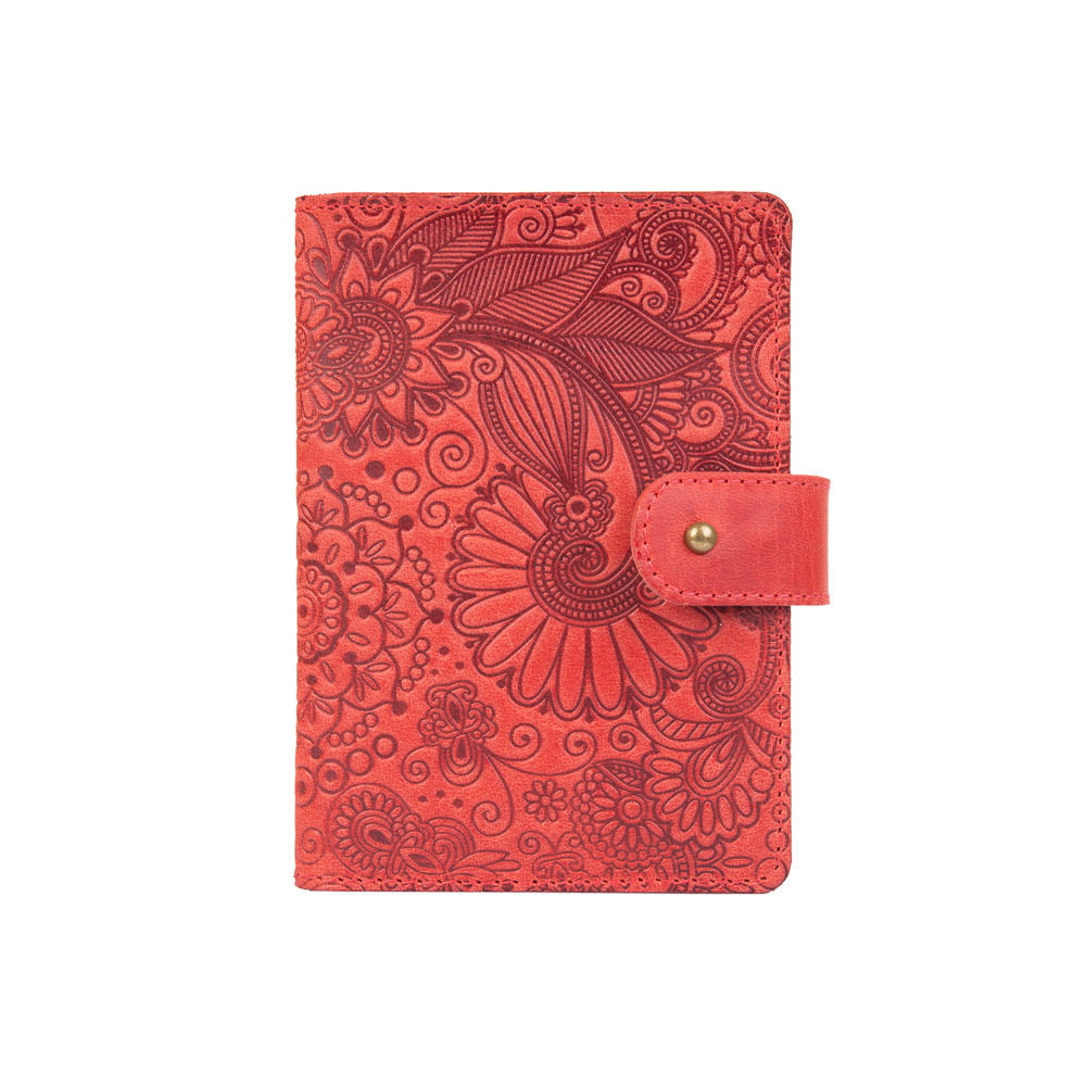 Шкіряне портмоне для паспорта/ ID документів HiArt PB-03S/1 Shabby Red Berry "Mehendi Art"