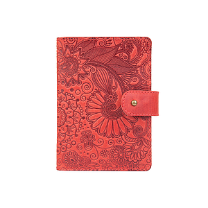 Шкіряне портмоне для паспорта/Od документів HiArt PB-02/1 Shabby Red Berry "Mehendi Art"