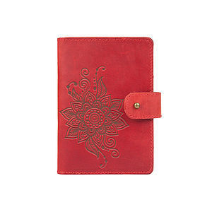 Шкіряне портмоне для паспорта/ ID документів HiArt PB-02/1 Shabby Red Berry "Mehendi Classic"