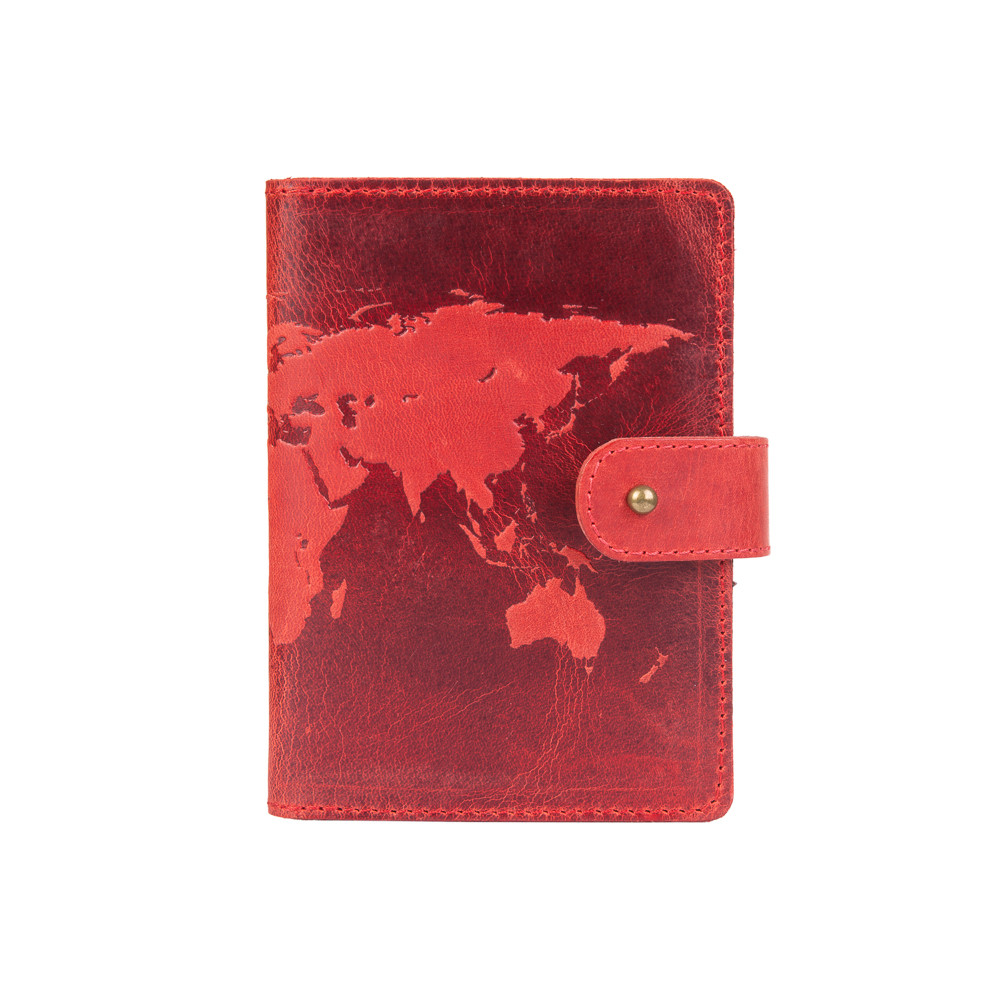 Шкіряне портмоне для паспорта/ ID документів HiArt PB-03S/1 Shabby Red Berry "World Map"