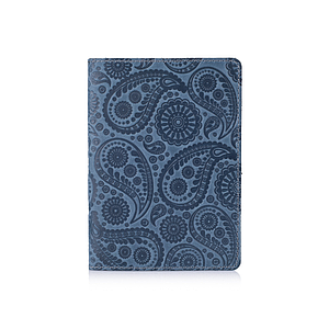 Дизайнерська шкіряна обкладинка для паспорта блакитного кольору, колекція "Buta Art"