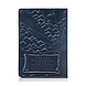Дизайнерська шкіряна обкладинка для паспорта з відділенням для карт блакитного кольору, колекція "Discoveries", фото 2