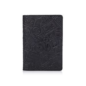 Дизайнерська шкіряна обкладинка для паспорта чорного кольору, колекція "Let's Go Travel"
