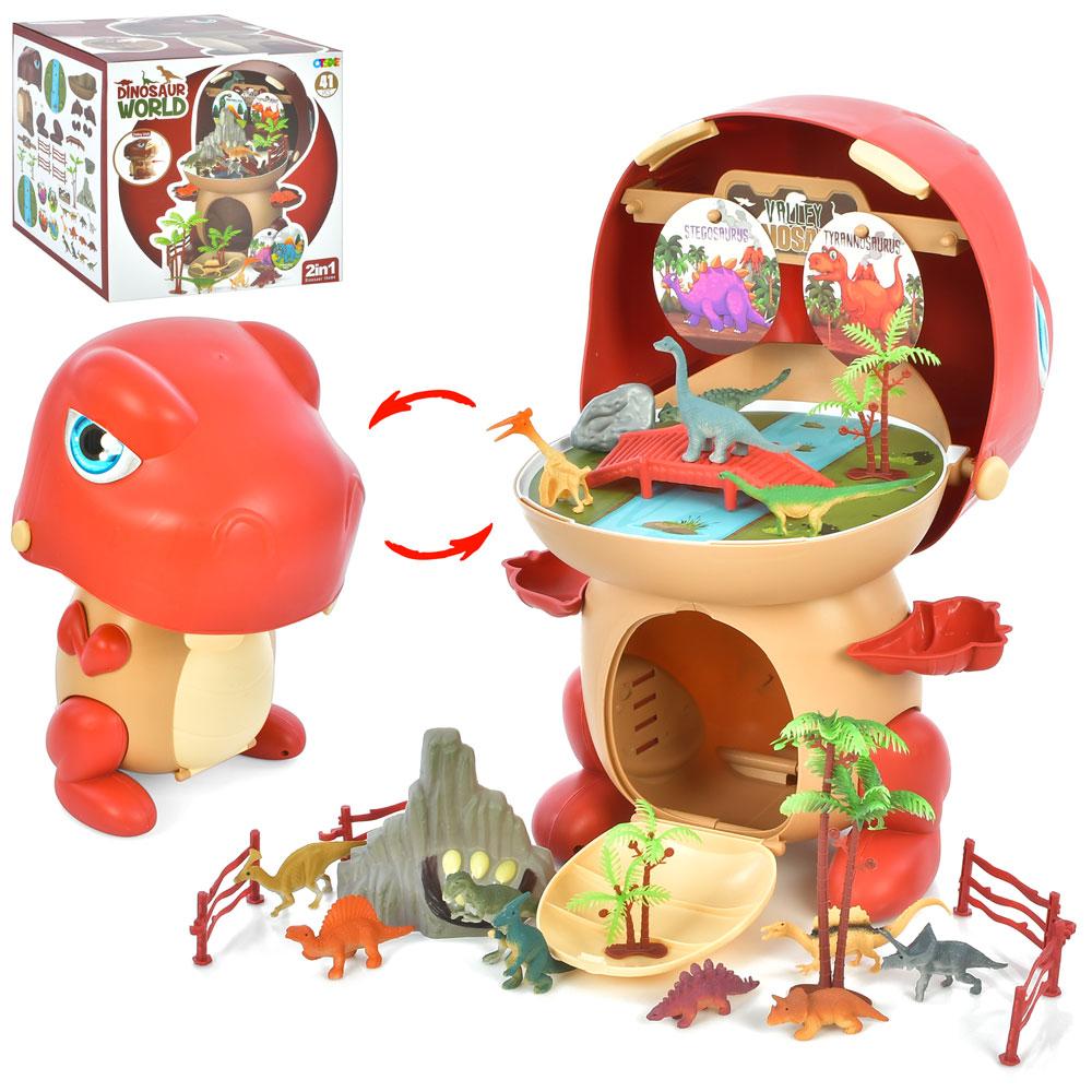 Ігровий набір динозаврів (41 деталь, динозаври 12шт, скеля, дерева, паркан) 1368A08, фото 1