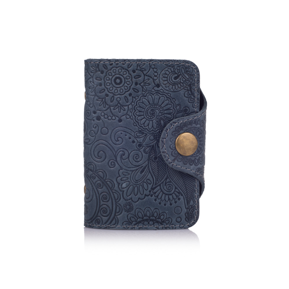 Ергономічний блакитний картхолдер з натуральної матової шкіри, колекція "Mehendi Art", фото 1