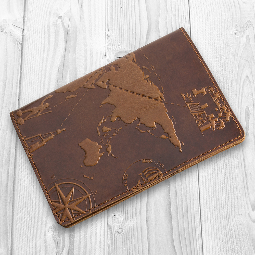 Бурштинова дизайнерська обкладинка на паспорт ручної роботи з художнім тисненням, колекція "7 wonders of the world"