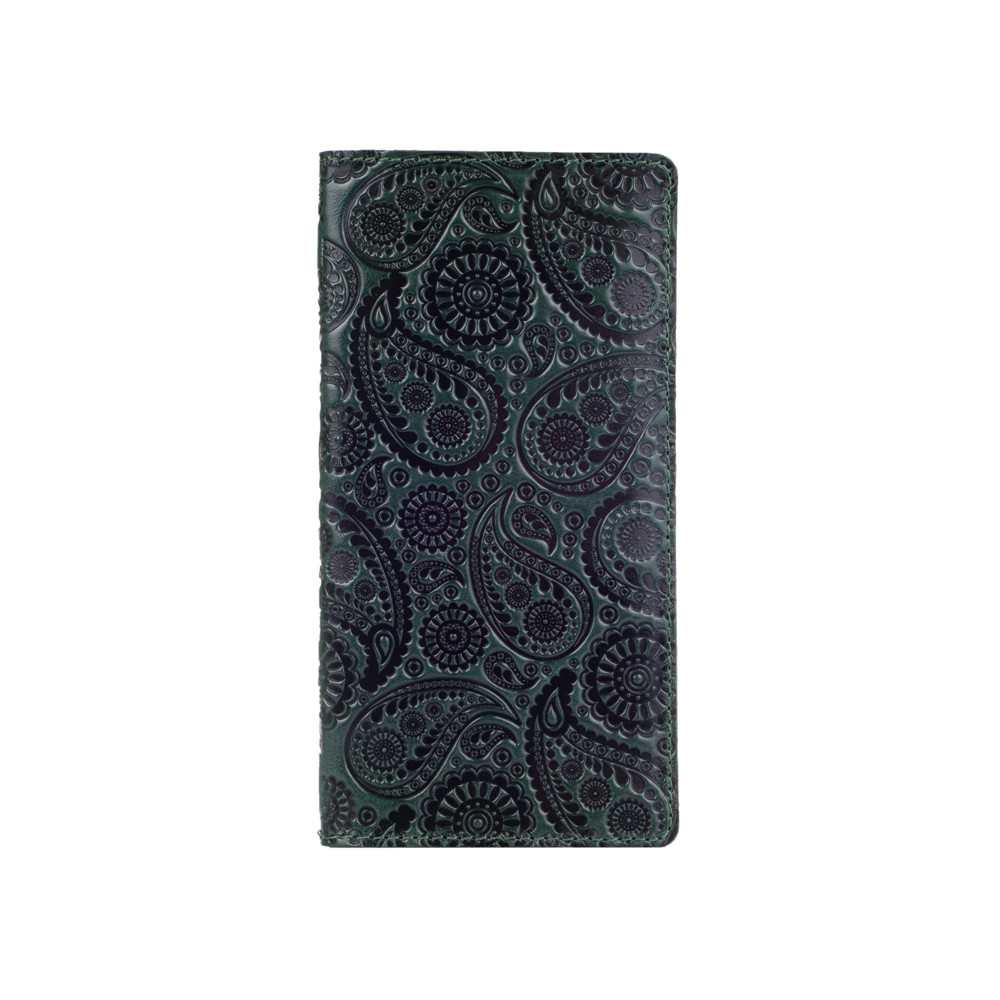 Місткий зелений гаманець із глянсовою натуральною шкірою з відділенням для монет, колекція "Buta Art", фото 1