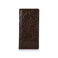 Эргономический дизайнерский кожаный бумажник на 14 карт оливкового цвета с авторским художественным тиснением