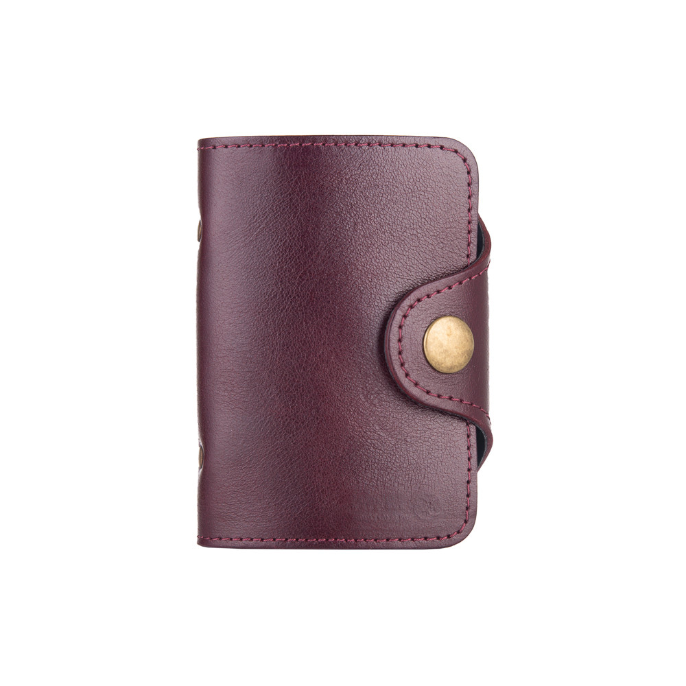 Ергономічний картхолдер із натуральної глянсової шкіри темно-фіолетового кольору, фото 1