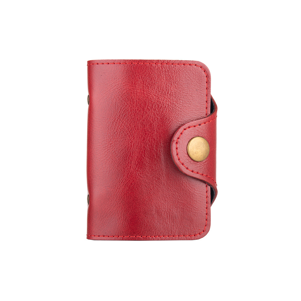 Ергономічний картхолдер із натуральної глянсової шкіри червоного кольору, фото 1