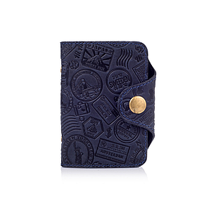 Ергономічний картхолдер синього кольору з натуральної матової шкіри, колекція "Let's Go Travel"