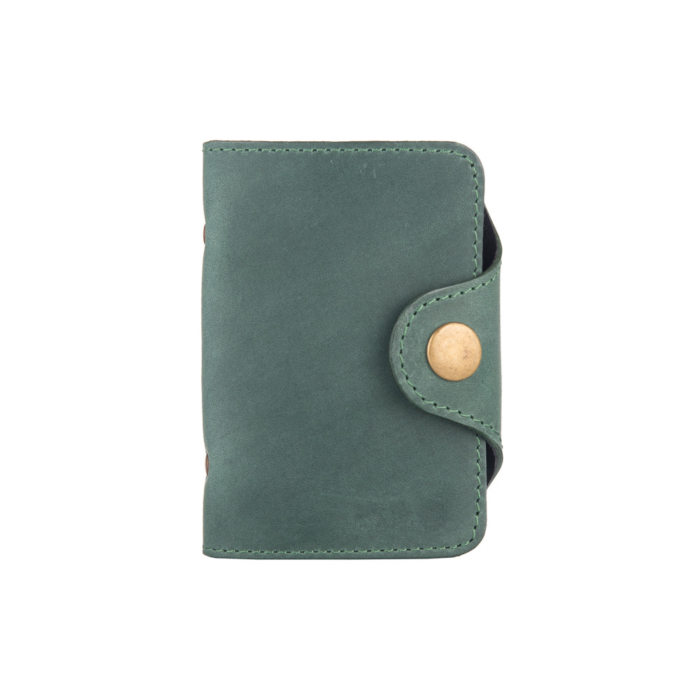 Зручна візитниця з натуральної матової шкіри зеленого кольору, фото 1