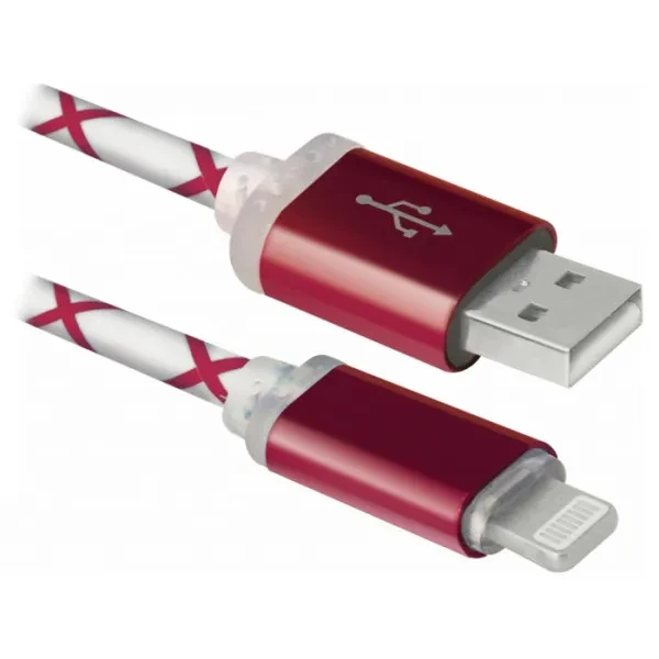 Дата-кабель Defender ACH03-03LT 1m USB (тато) - Lightning (тато) Red (87552)