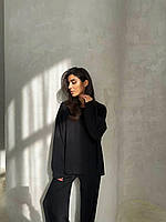 Женский осенний стильный однотонный теплый костюм-двойка ткань ангора высокая посадка цвет черный 44/46
