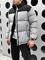 Мужская зимняя куртка серая короткая с капюшоном до -25*С Пуховик дутый