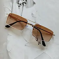 Солнцезащитные очки унисекс прямоугольные, очки в металлической оправе Золотые