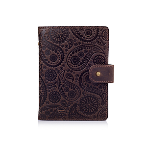 Коричневий шкіряний картхолдер на кобурному гвинті з авторським художнім тисненням "Buta Art"