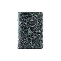 Красивая зеленая кожаная обложка-органайзер для ID паспорта и других документов / карт, коллекция "Buta Art"